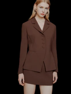 Blazer semi aderente in envers satin - MARRONE