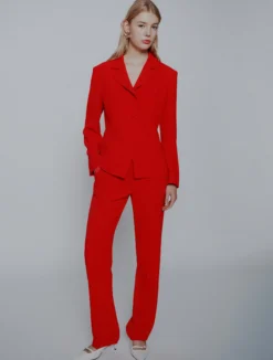 Blazer semi aderente in envers satin - ROSSO