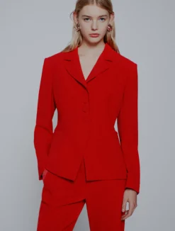 Blazer semi aderente in envers satin - ROSSO