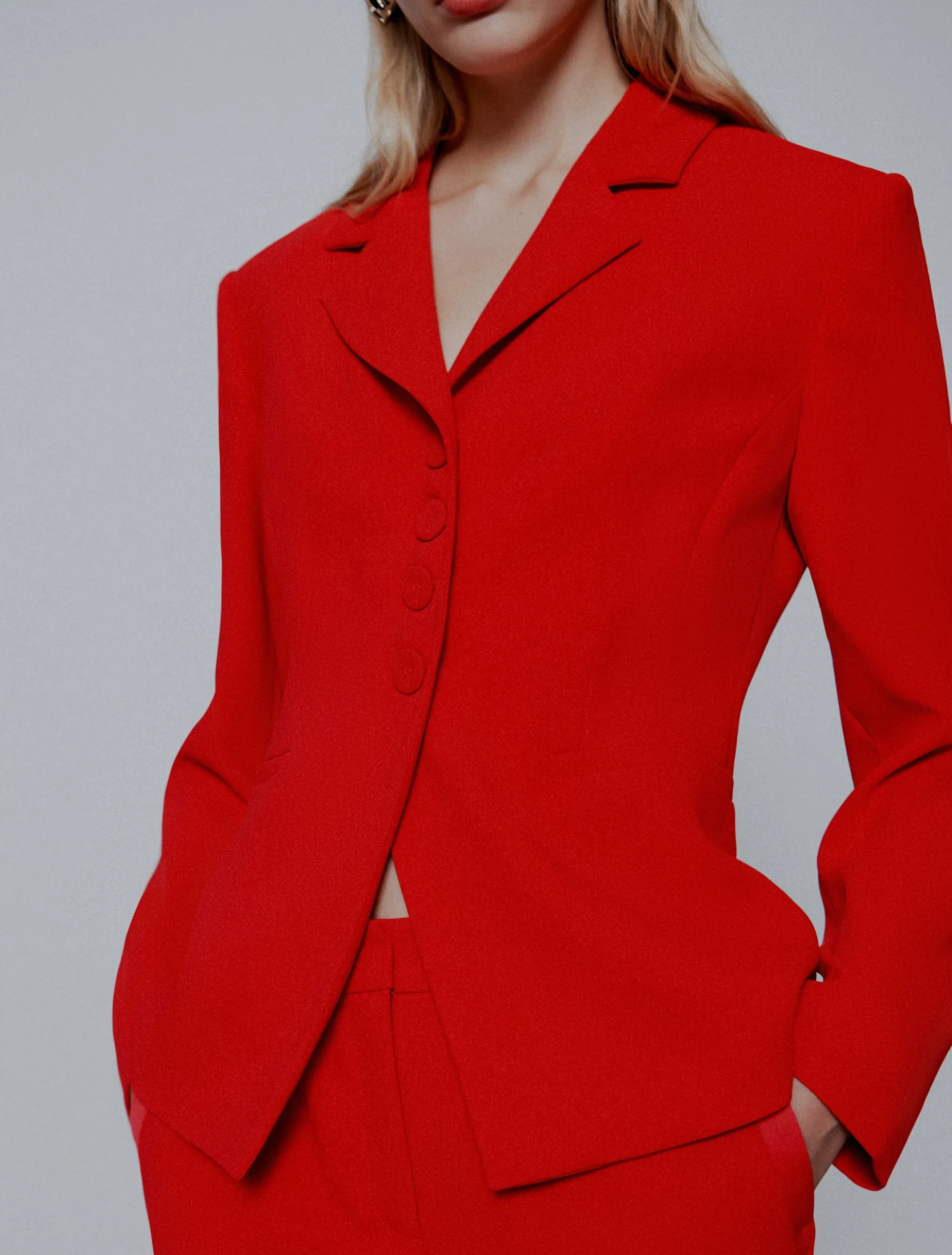 Blazer semi aderente in envers satin - ROSSO