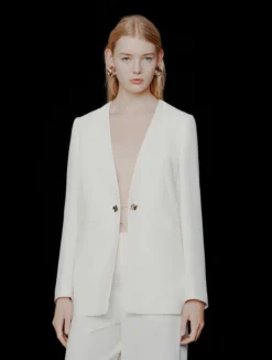 Blazer senza collo in envers satin - BIANCO LANA