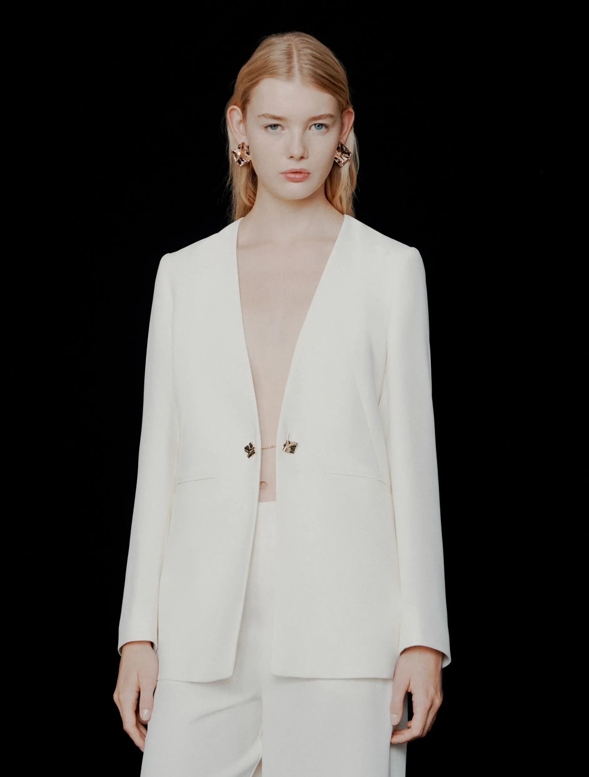 Blazer senza collo in envers satin - BIANCO LANA