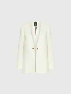 Blazer senza collo in envers satin - BIANCO LANA