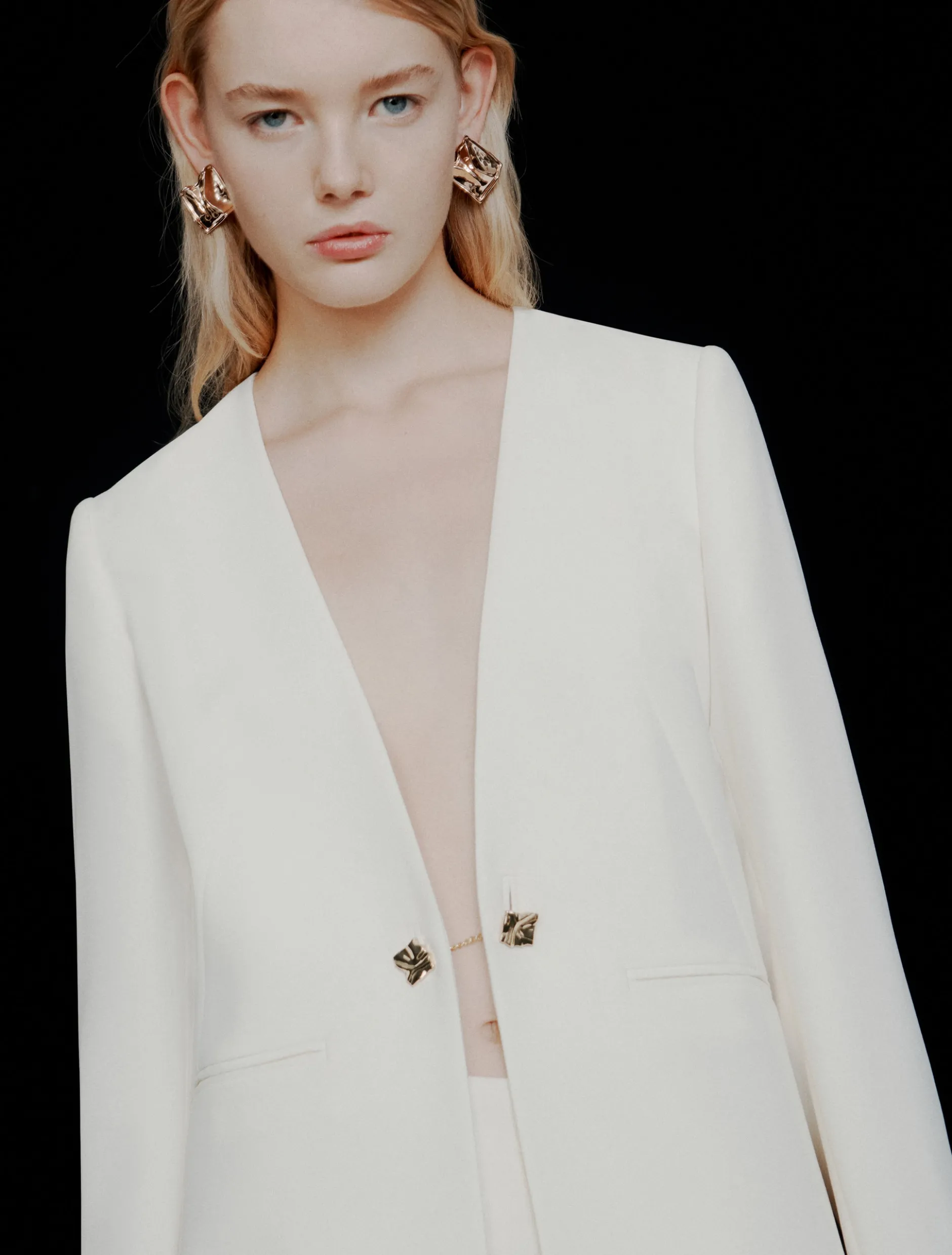 Blazer senza collo in envers satin - BIANCO LANA
