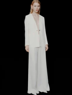 Blazer senza collo in envers satin - BIANCO LANA