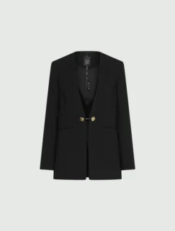 Blazer senza collo in envers satin - NERO