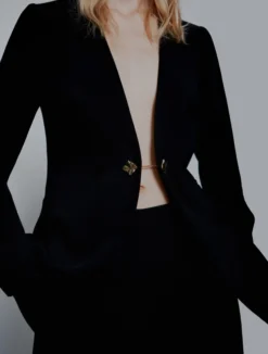 Blazer senza collo in envers satin - NERO