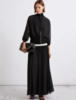 Blouson sportivo in georgette - NERO