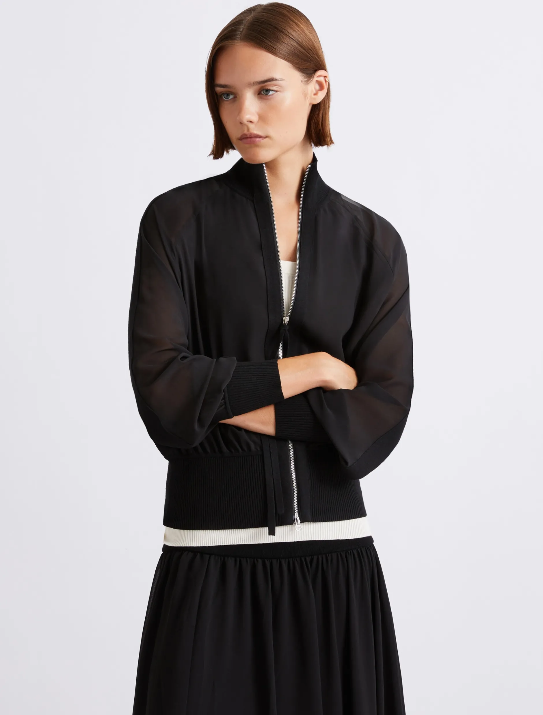 Blouson sportivo in georgette - NERO