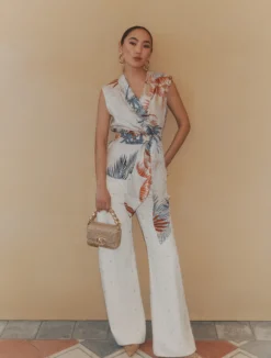 Blusa a portafoglio in seta - PANNA
