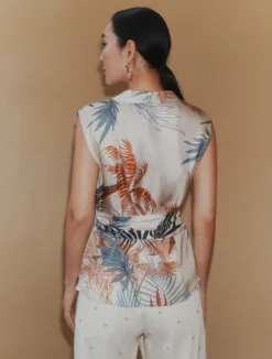 Blusa a portafoglio in seta - PANNA