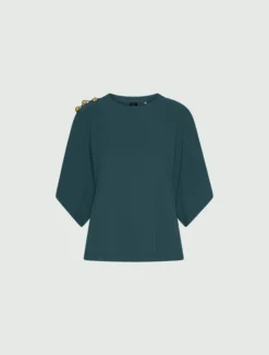 Blusa con maniche a kimono - BLU PAVONE