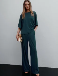 Blusa con maniche a kimono - BLU PAVONE
