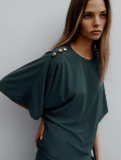 Blusa con maniche a kimono - BLU PAVONE