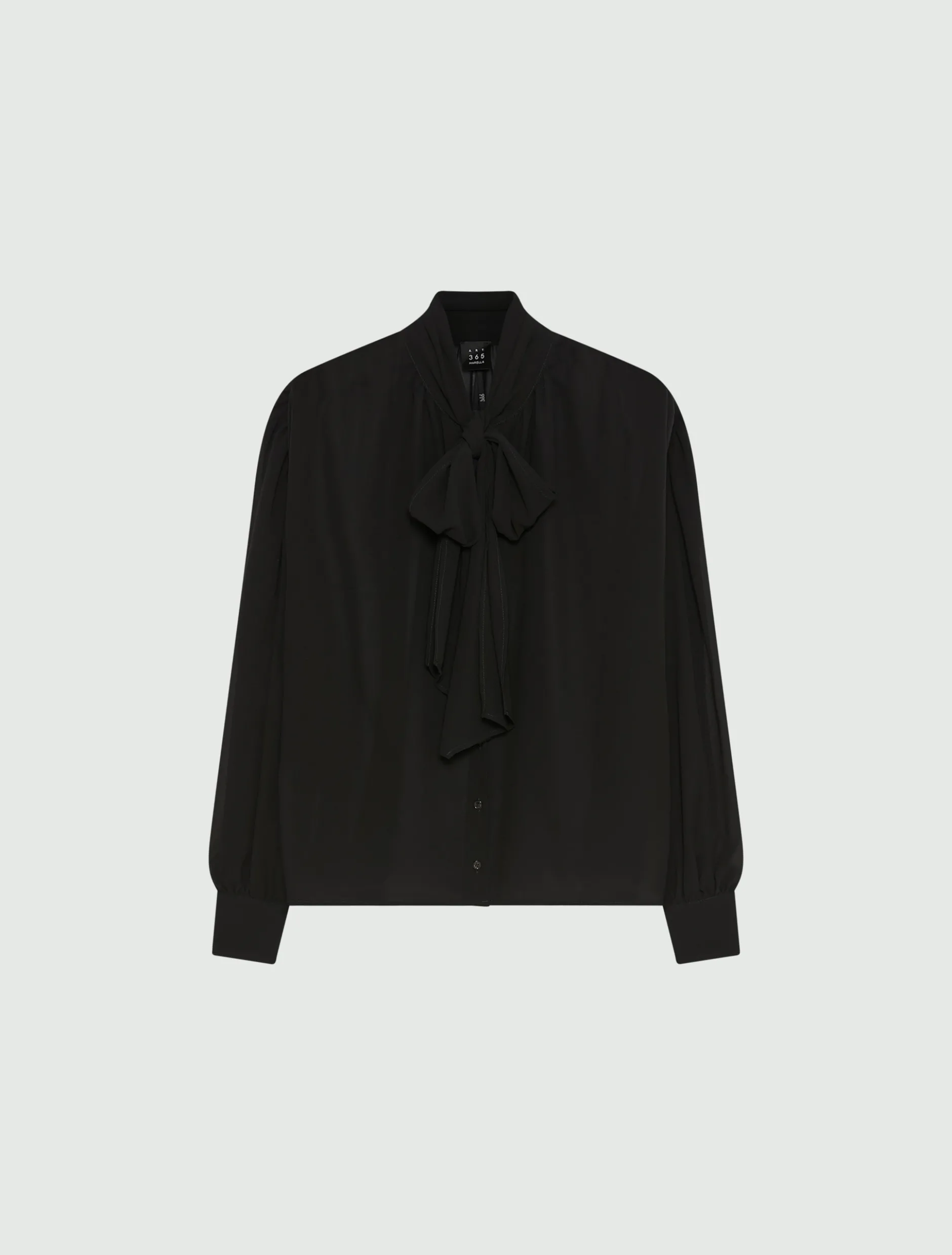 Blusa con nastro in georgette crêpe - NERO
