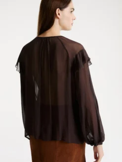 Blusa con volant - MARRONE