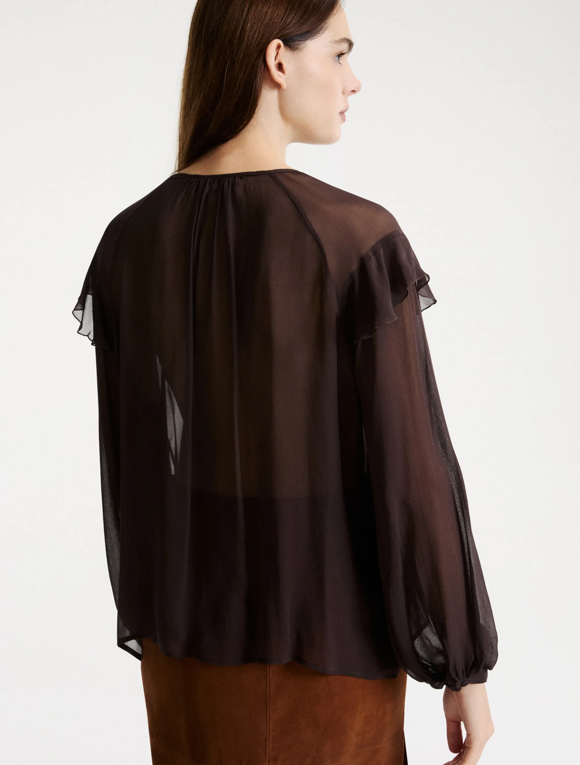 Blusa con volant - MARRONE