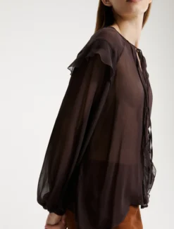 Blusa con volant - MARRONE