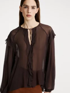 Blusa con volant - MARRONE