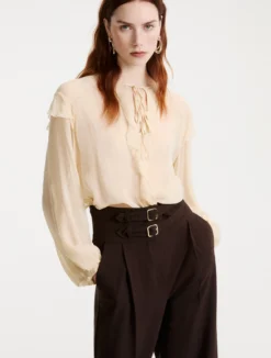 Blusa con volant - SABBIA