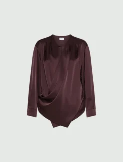 Blusa incrociata in satin - BORDEAUX