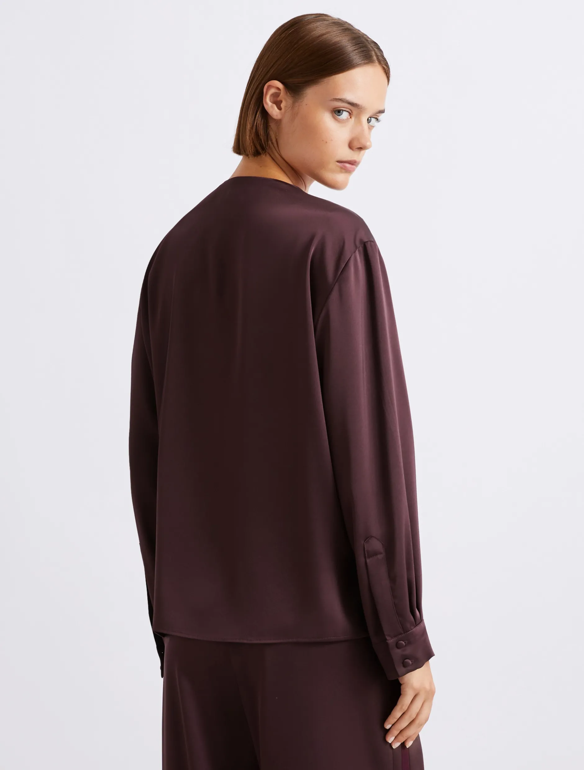 Blusa incrociata in satin - BORDEAUX
