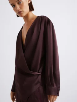 Blusa incrociata in satin - BORDEAUX