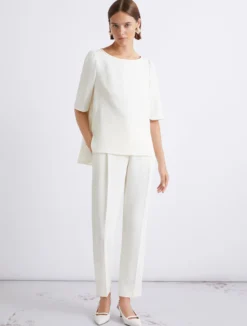 Blusa in envers satin con manica corta - BIANCO LANA