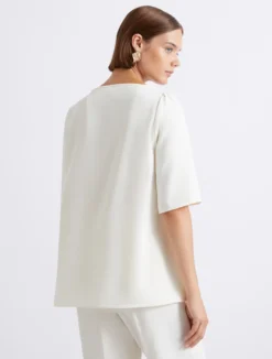 Blusa in envers satin con manica corta - BIANCO LANA
