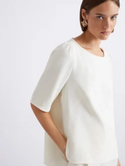 Blusa in envers satin con manica corta - BIANCO LANA