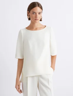 Blusa in envers satin con manica corta - BIANCO LANA