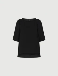 Blusa in envers satin con manica corta - NERO