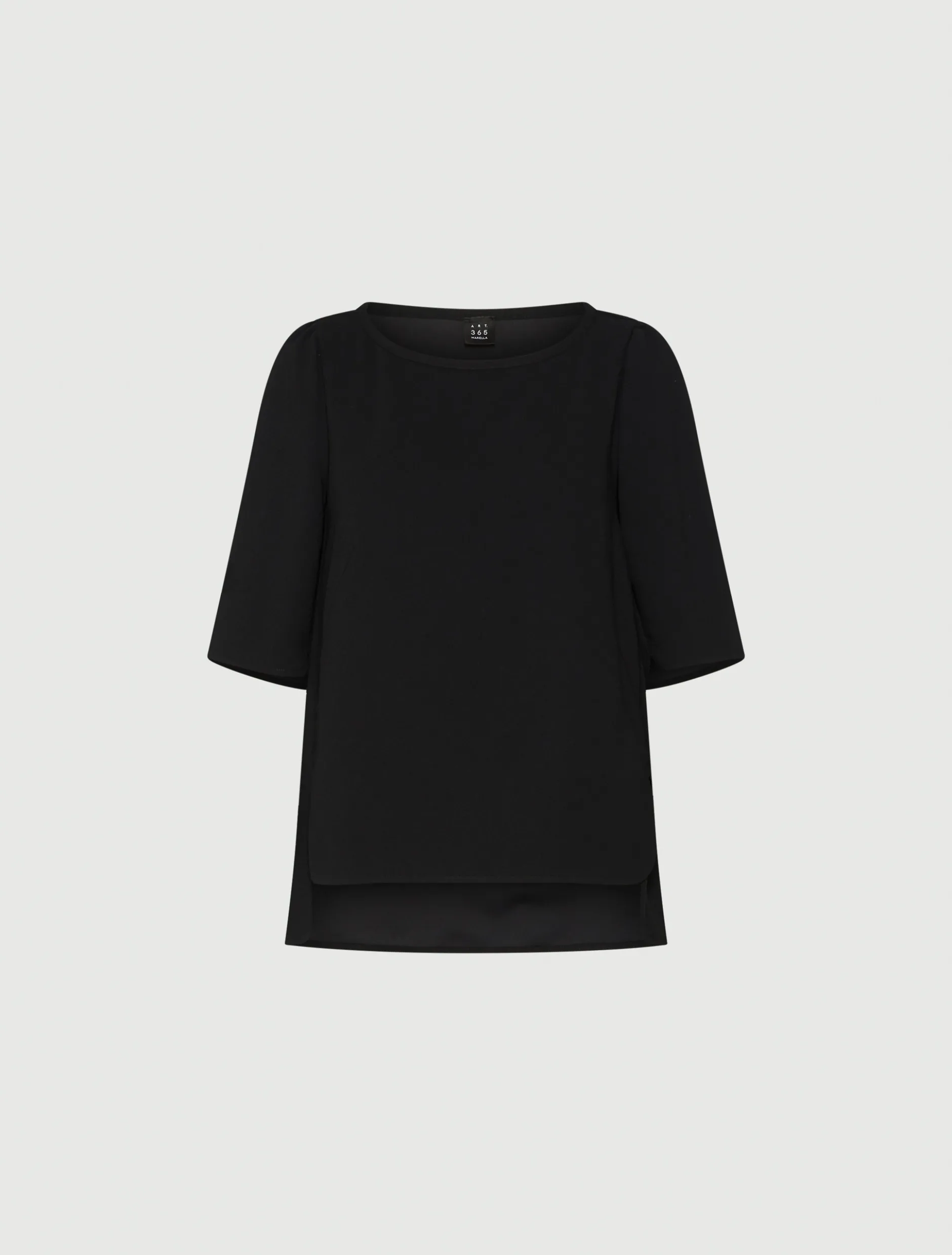 Blusa in envers satin con manica corta - NERO