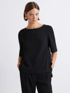 Blusa in envers satin con manica corta - NERO