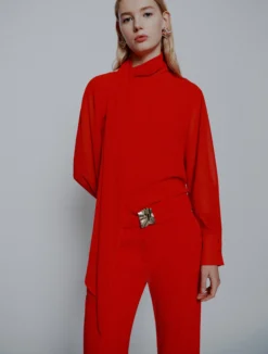 Blusa in georgette crêpe - ROSSO