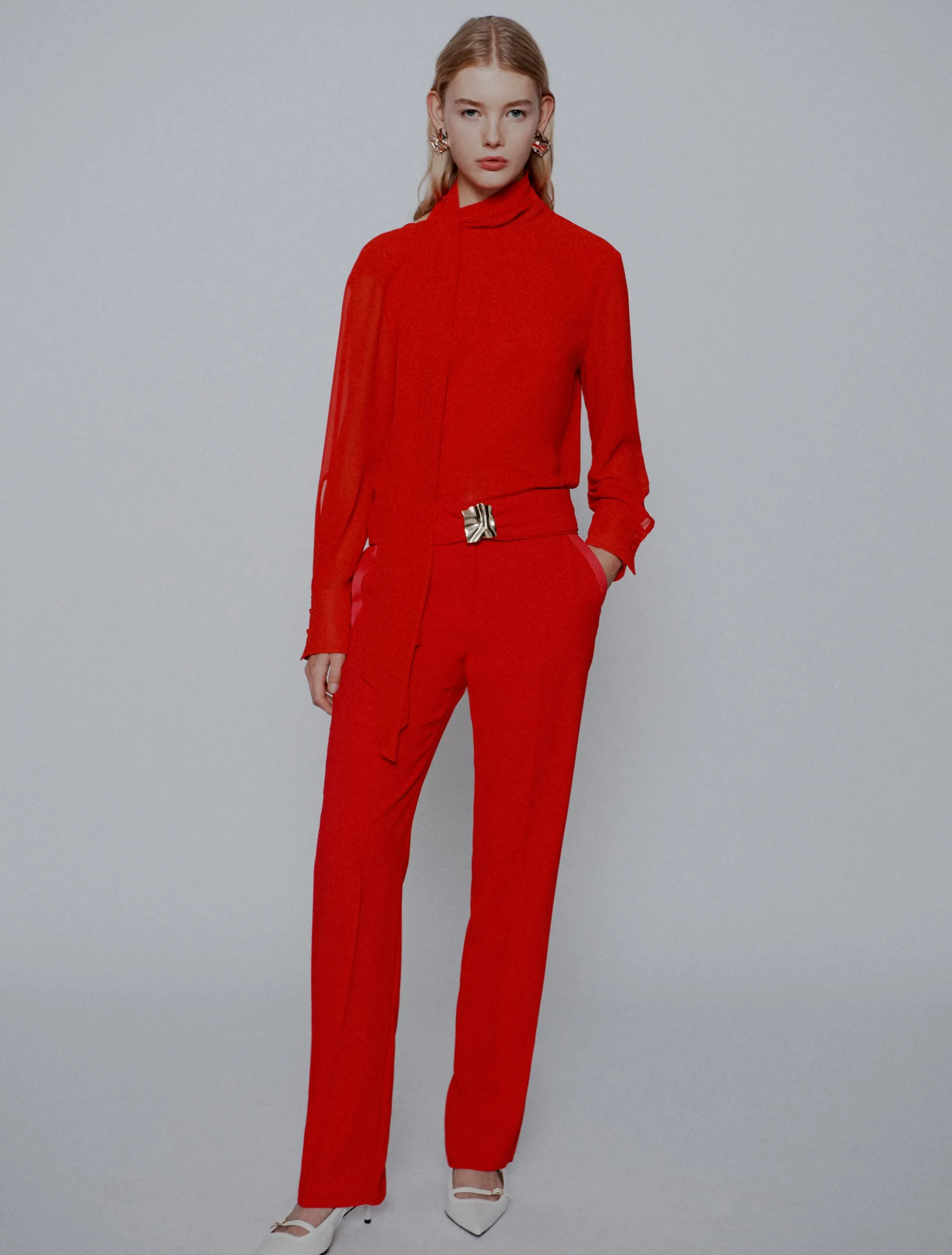 Blusa in georgette crêpe - ROSSO