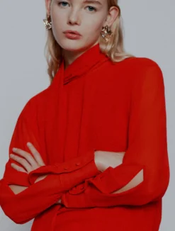 Blusa in georgette crêpe - ROSSO