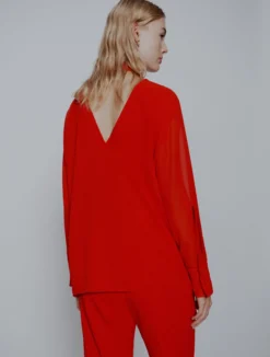 Blusa in georgette crêpe - ROSSO