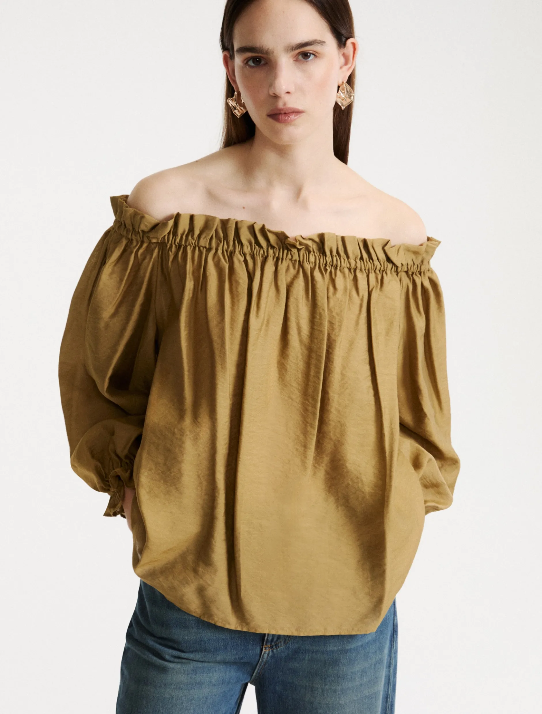 Blusa in georgette stampata - KAKI