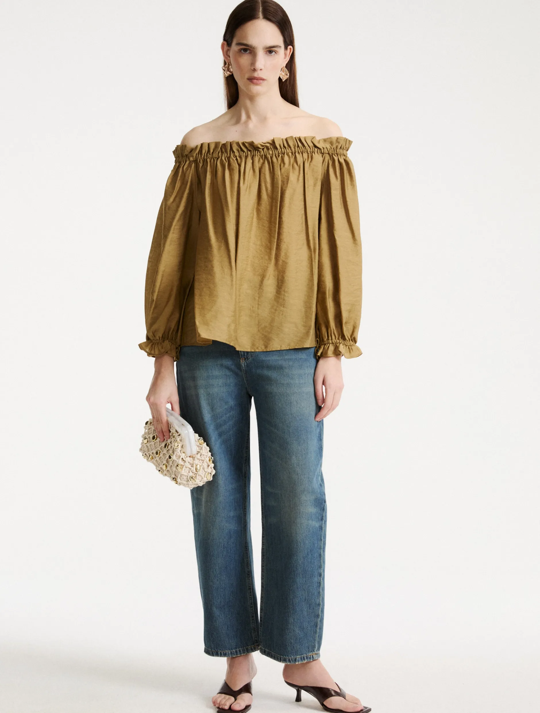 Blusa in georgette stampata - KAKI