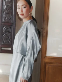 Blusa in raso leggero - AZZURRO POLVERE