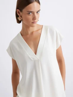 Blusa in satin fluido - BIANCO LANA