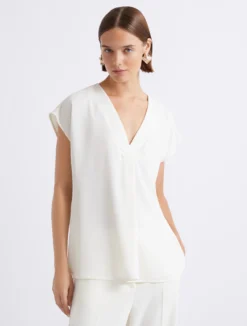 Blusa in satin fluido - BIANCO LANA