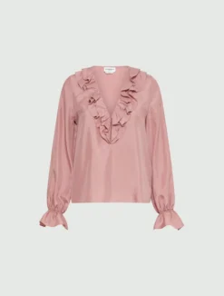 Blusa in seta con rouche - ROSA