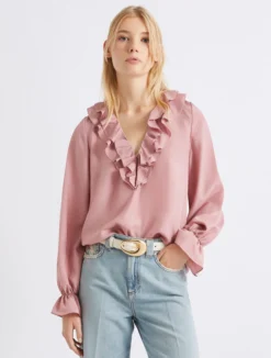 Blusa in seta con rouche - ROSA