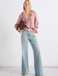 Blusa in seta con rouche - ROSA