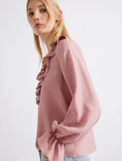 Blusa in seta con rouche - ROSA