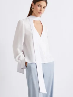 Blusa in seta e viscosa - BIANCO