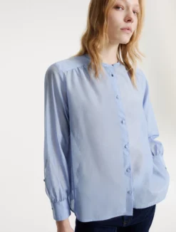 Blusa in voile di seta - AZZURRO
