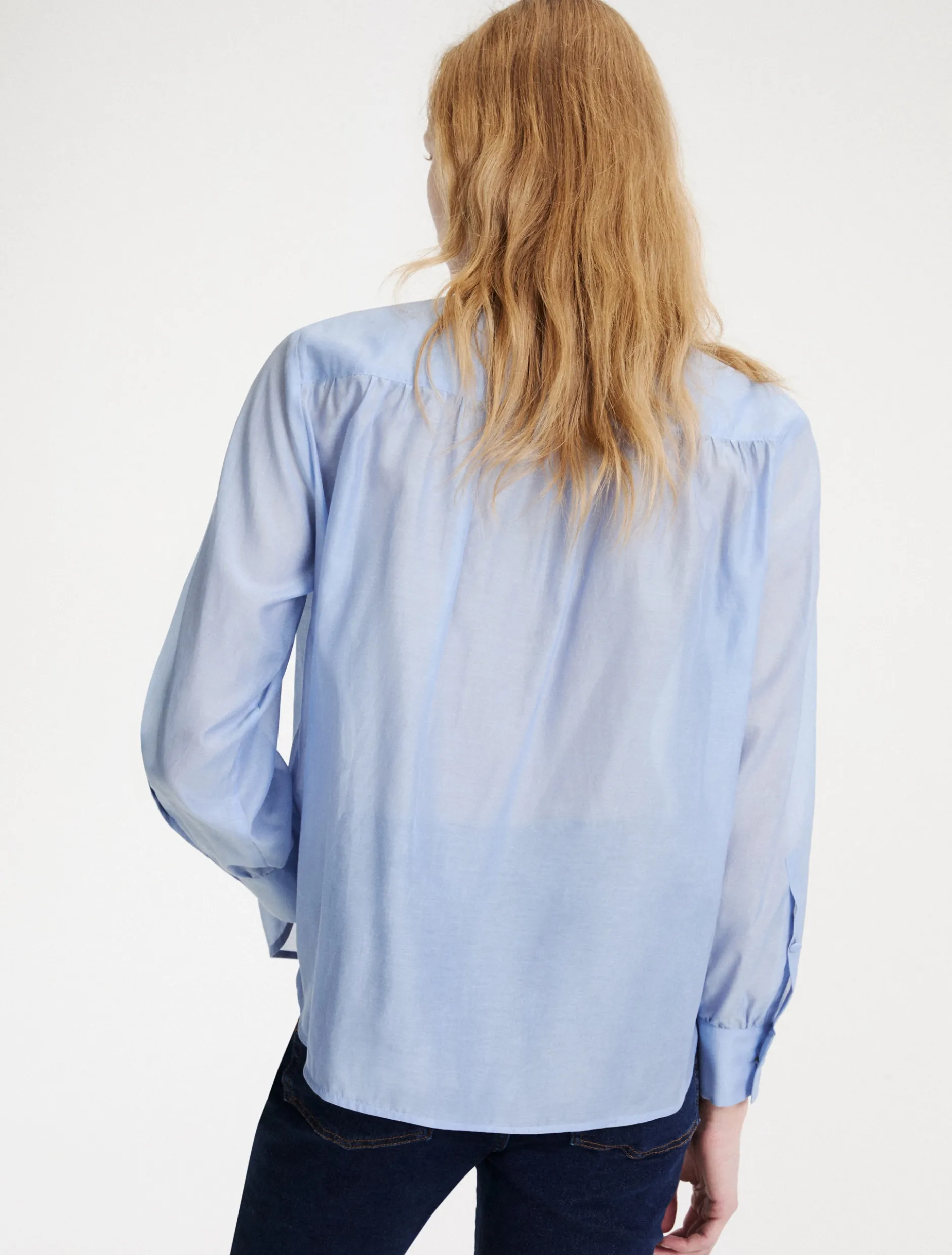 Blusa in voile di seta - AZZURRO